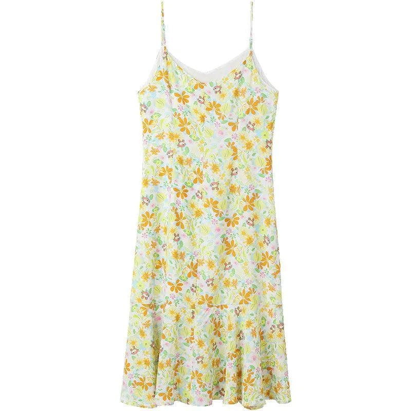 Lovely Printed Shirring Slip Dress