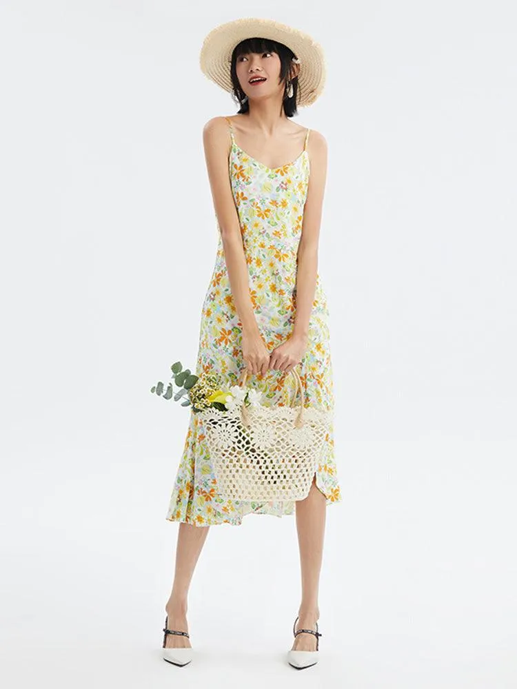 Lovely Printed Shirring Slip Dress