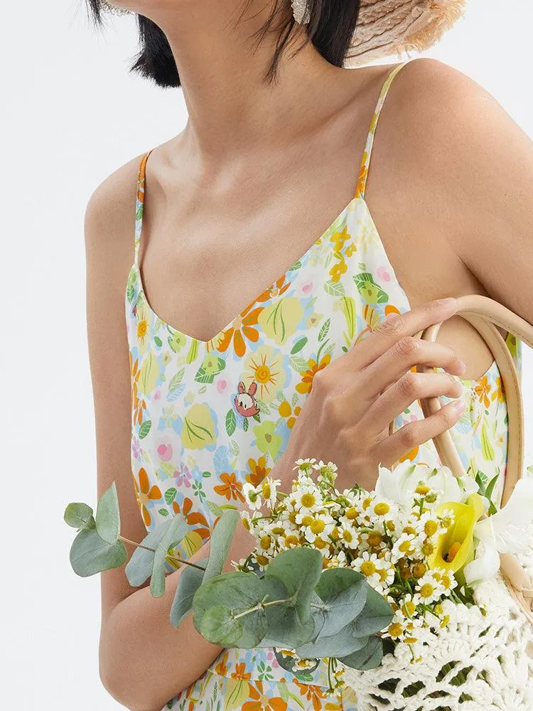 Lovely Printed Shirring Slip Dress