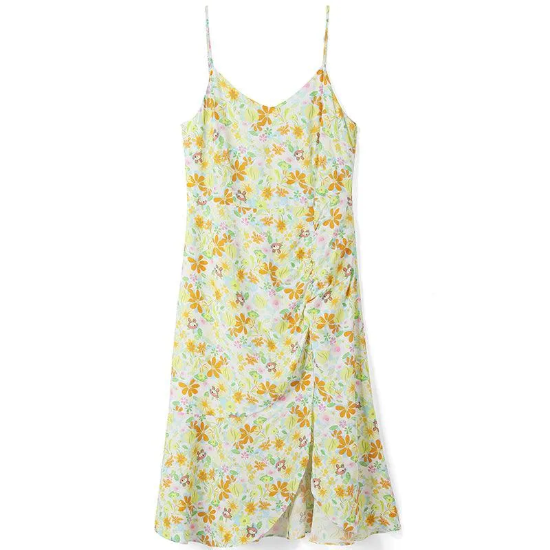 Lovely Printed Shirring Slip Dress