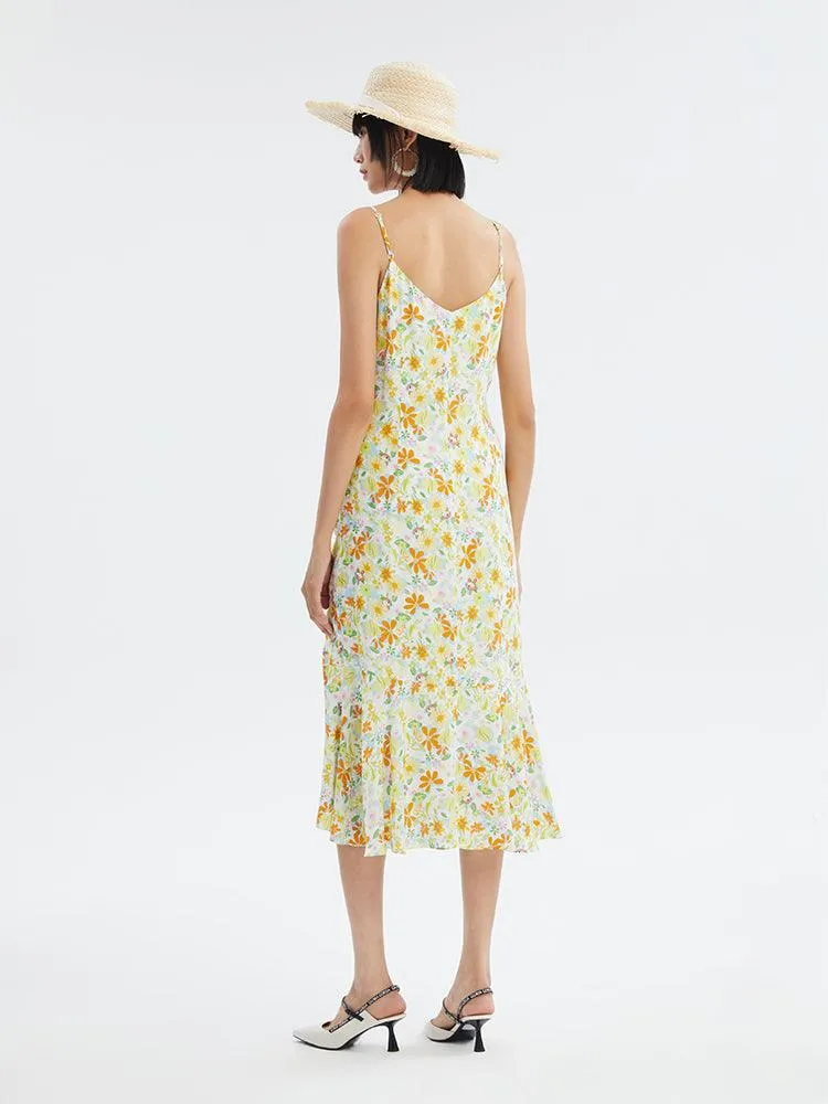 Lovely Printed Shirring Slip Dress