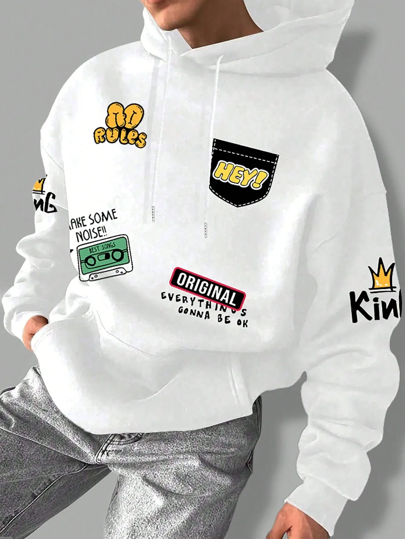 Manfinity Hypemode Men's Letter Print Pocket Hooded Casual Long Sleeve Sweatshirt