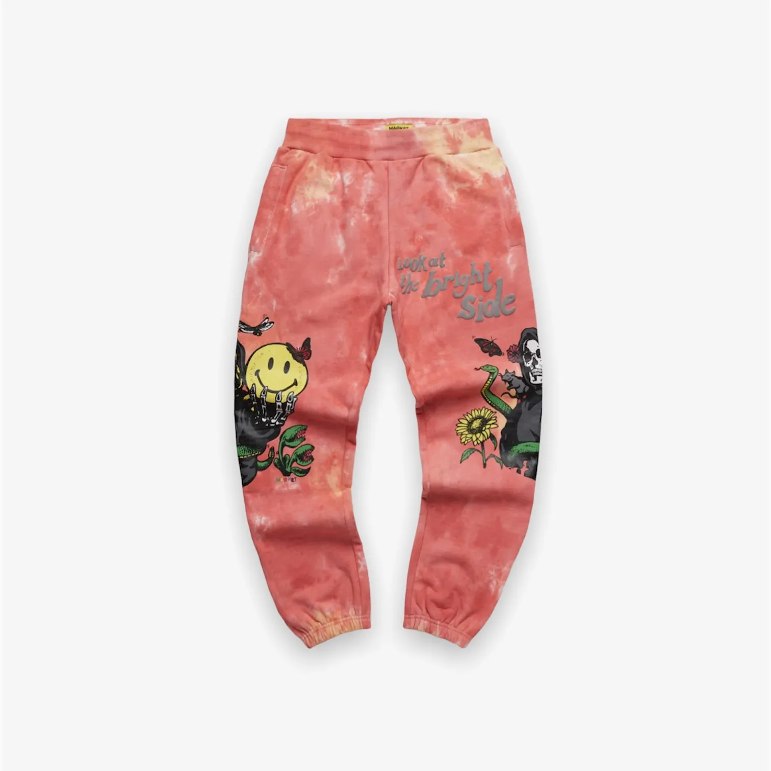 Market Smiley Look At The Bright Side Pink Tie Dye Sweatpants Pink Tie Dye