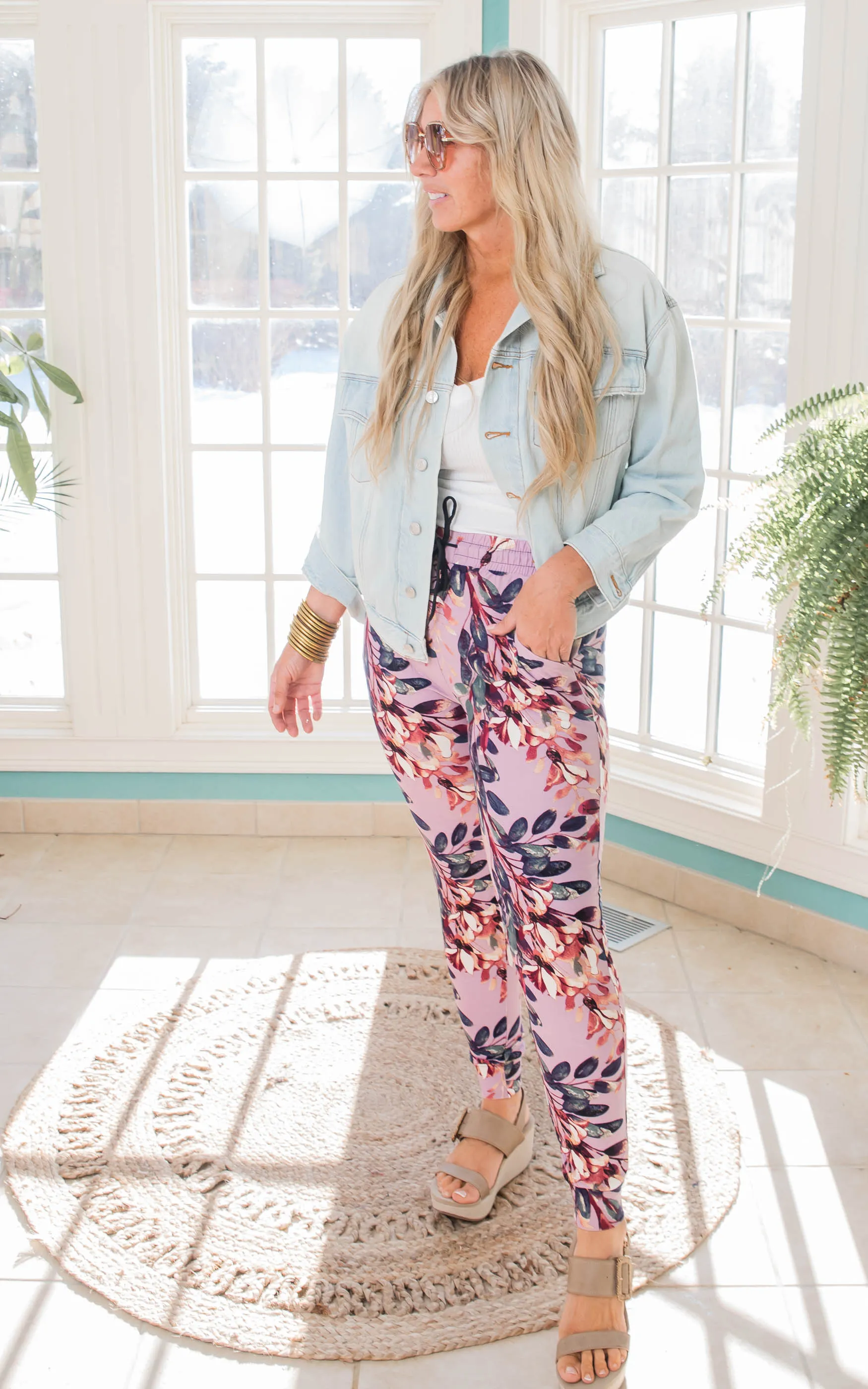 Mauve Flower Buttery Soft Jogger Pants - Final Sale