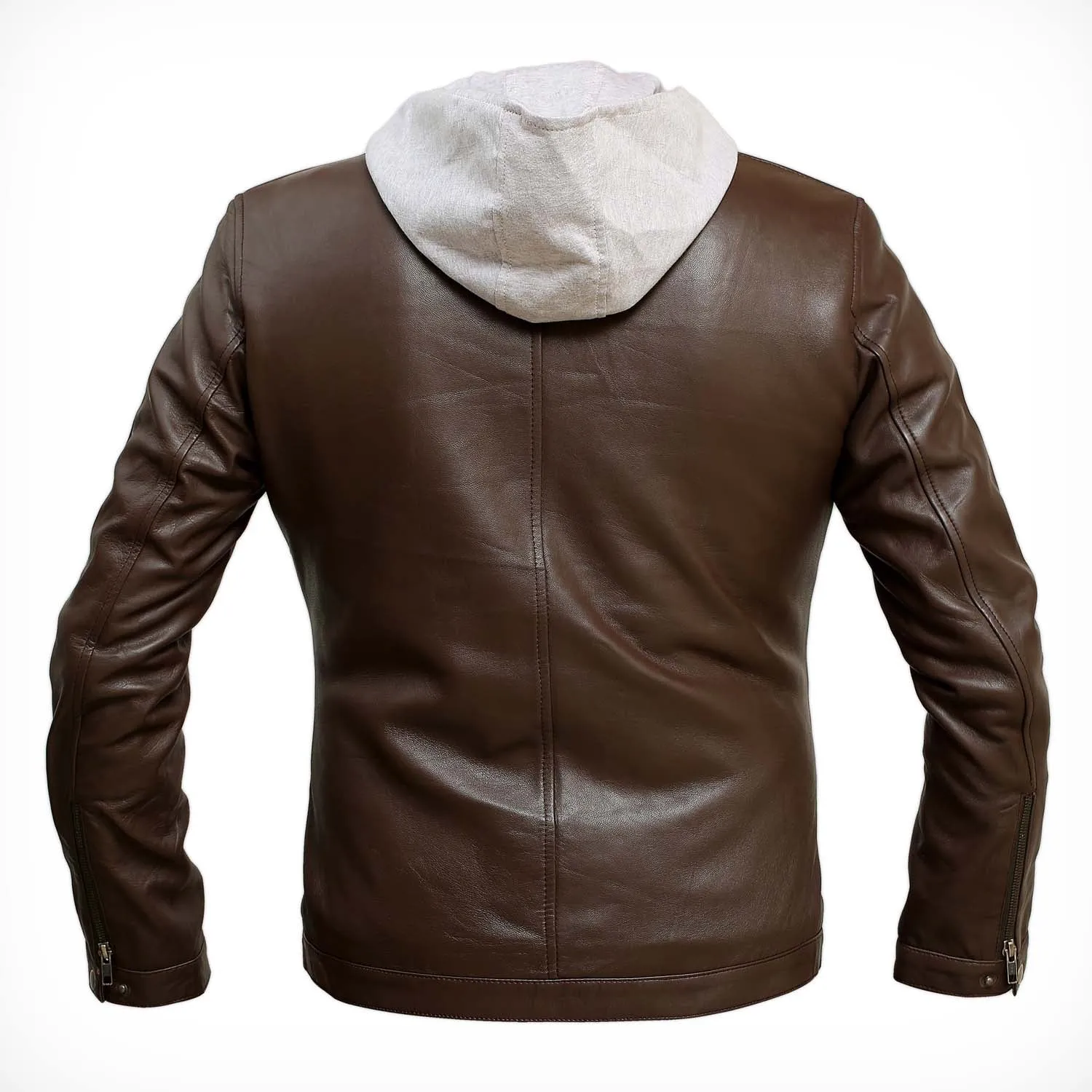 Men's Hooded Bomber Brown Leather Jacket