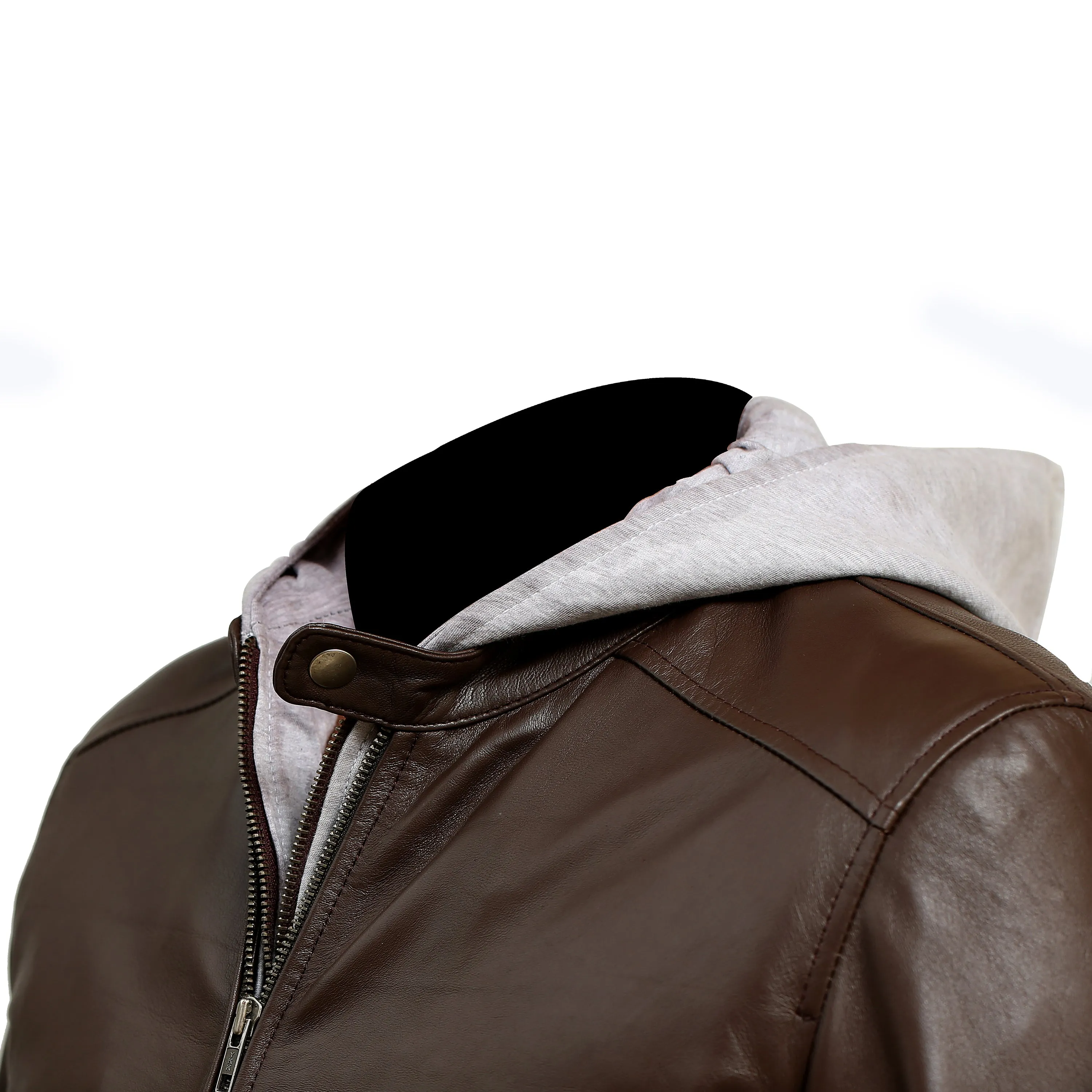 Men's Hooded Bomber Brown Leather Jacket