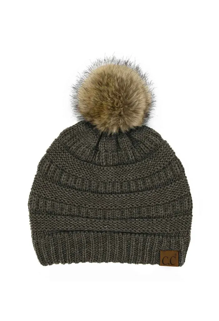 Mia Knit Pom Beanie-Charcoal
