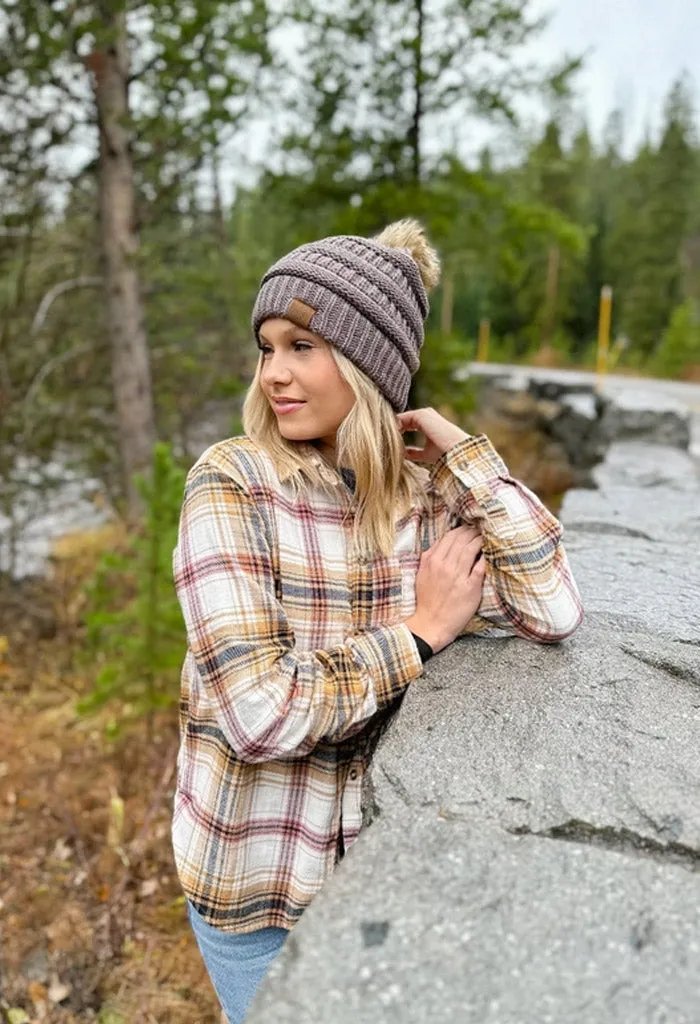 Mia Knit Pom Beanie-Charcoal