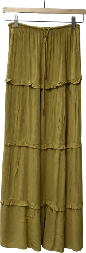 Miss Selfridge Green Crinkle Tiered Prairie Maxi Skirt UK 8