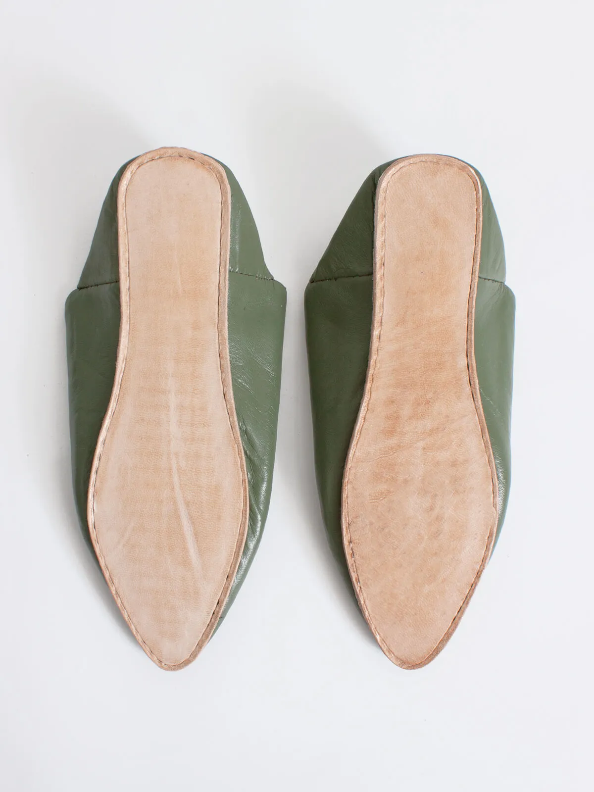 Moroccan Classic Pointed Babouche Slippers, Olive