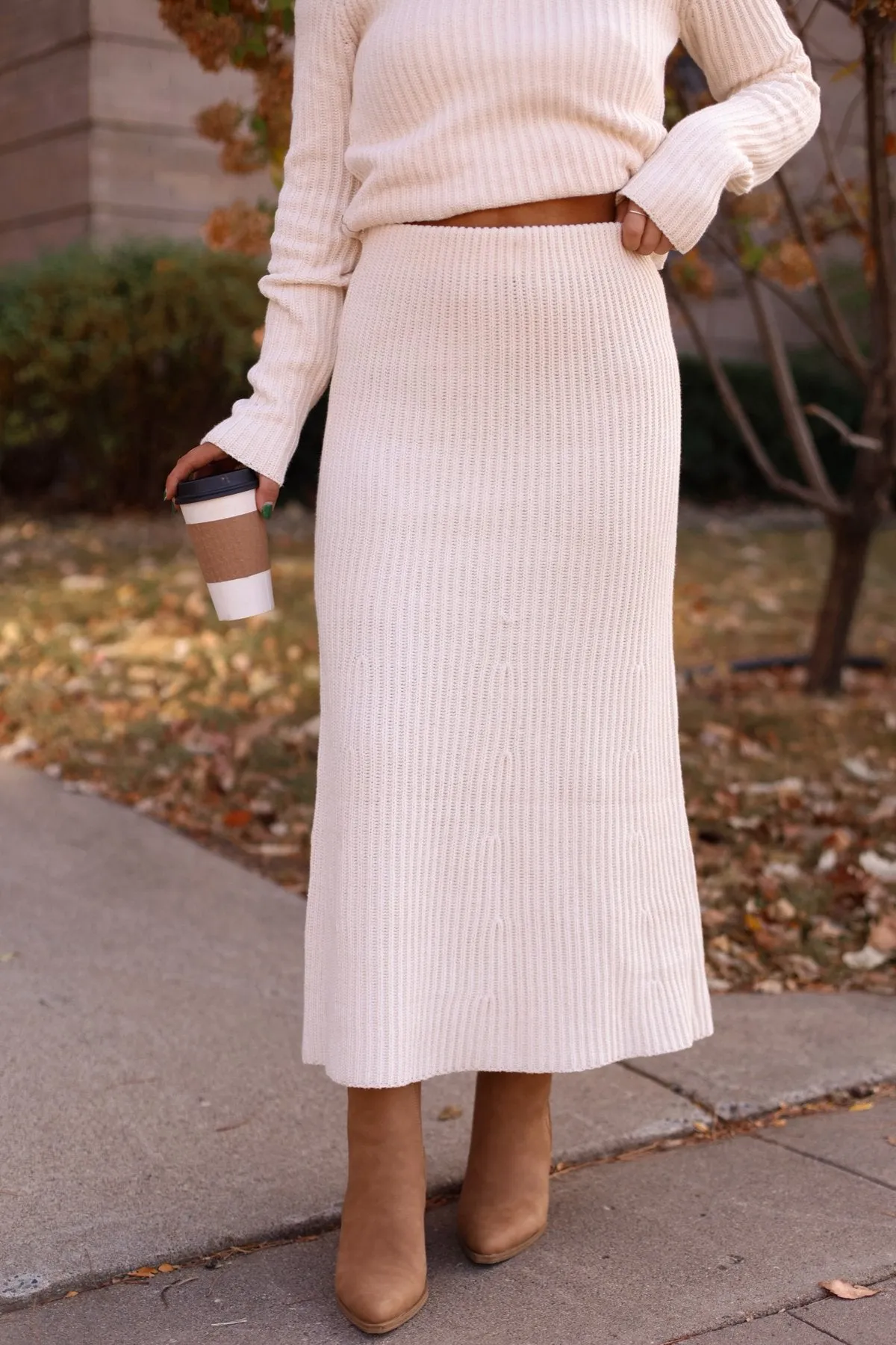 Muse By Magnolia Cream Ribbed Sweater Skirt - FINAL SALE