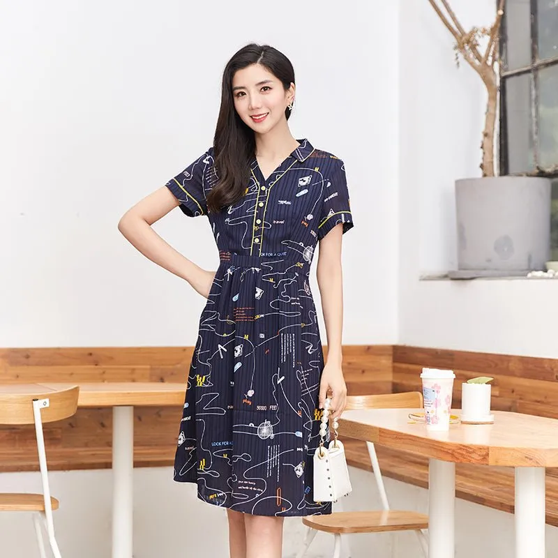 Navy Blue V Neck Waisted Midi Dress
