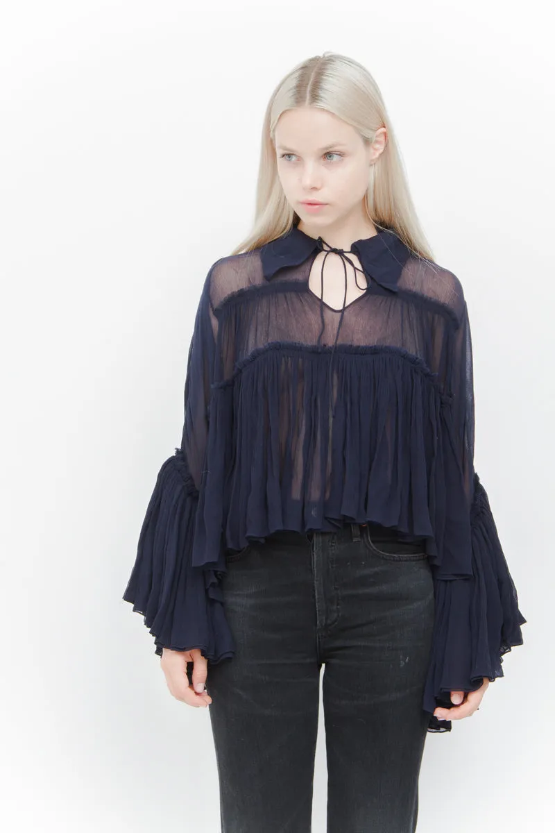 NAVY SILK BLOUSE