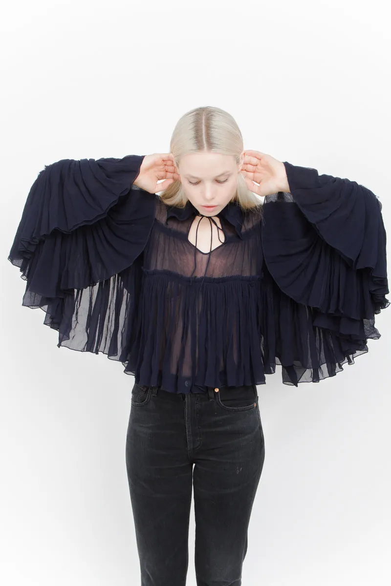 NAVY SILK BLOUSE