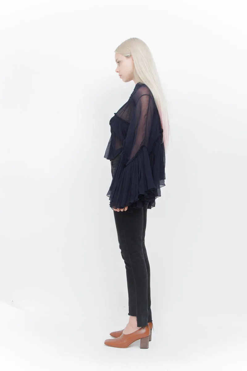 NAVY SILK BLOUSE