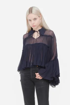 NAVY SILK BLOUSE