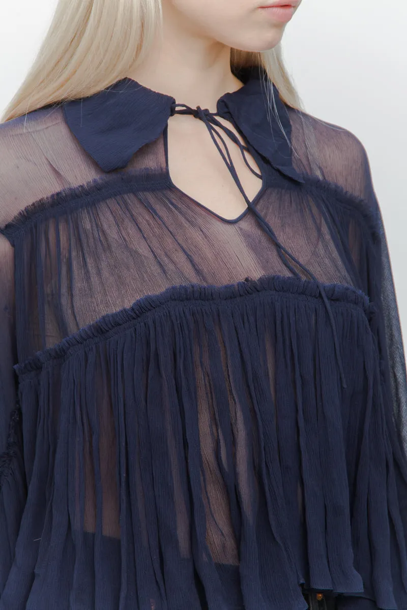 NAVY SILK BLOUSE