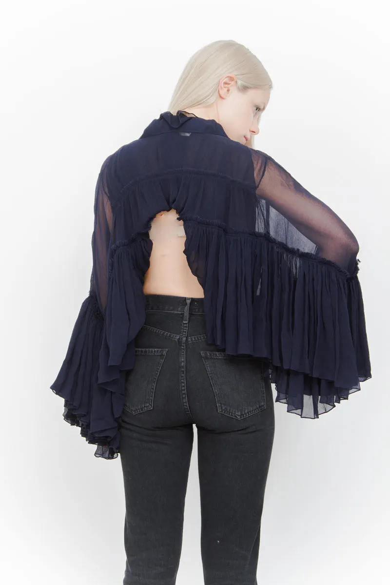 NAVY SILK BLOUSE