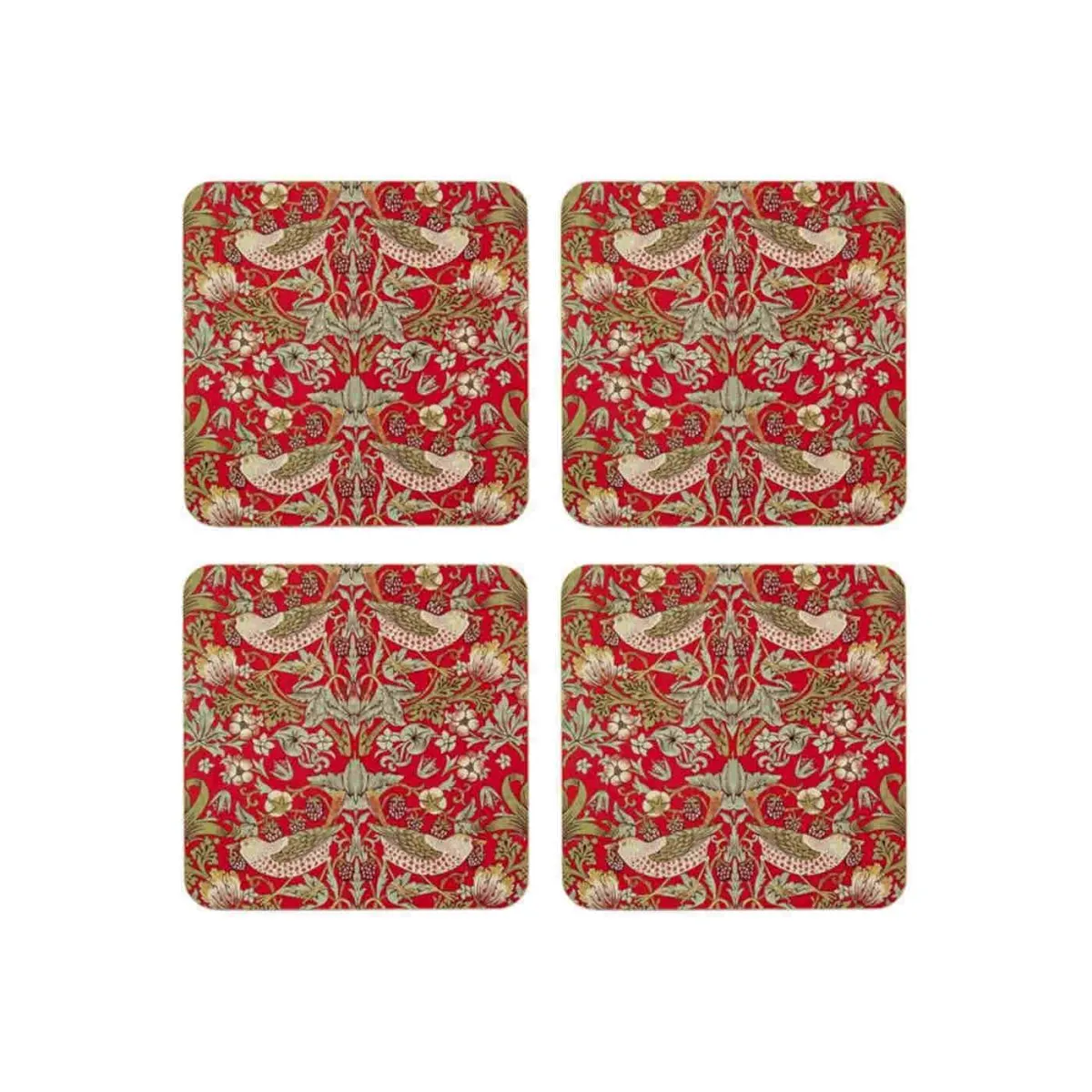 Nostalgic Strawberry Thief Coasters Red 11cm (Set of 4)