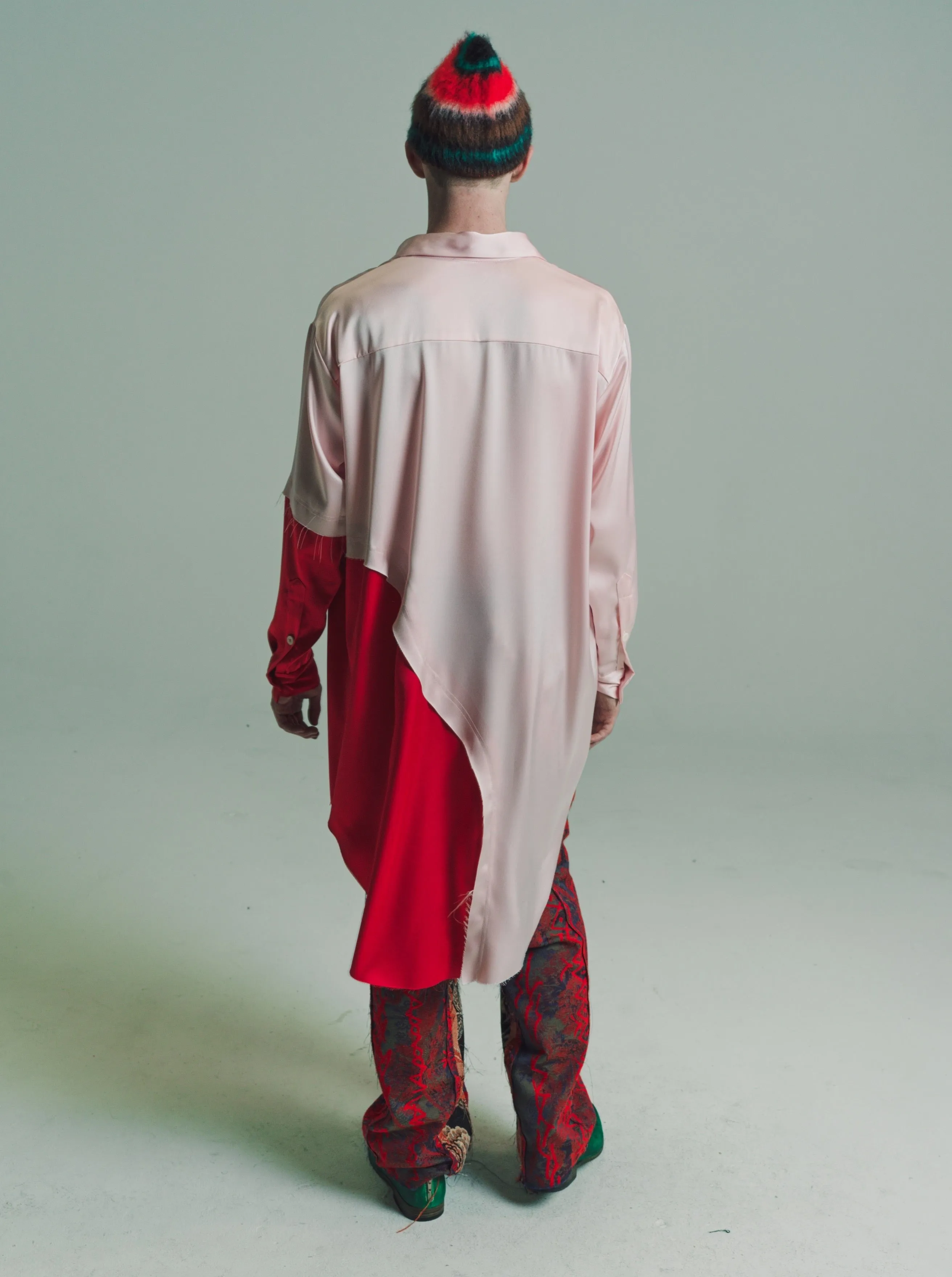 Pink & Red Satin Abstract Polo Shirt Dress