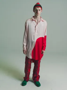 Pink & Red Satin Abstract Polo Shirt Dress