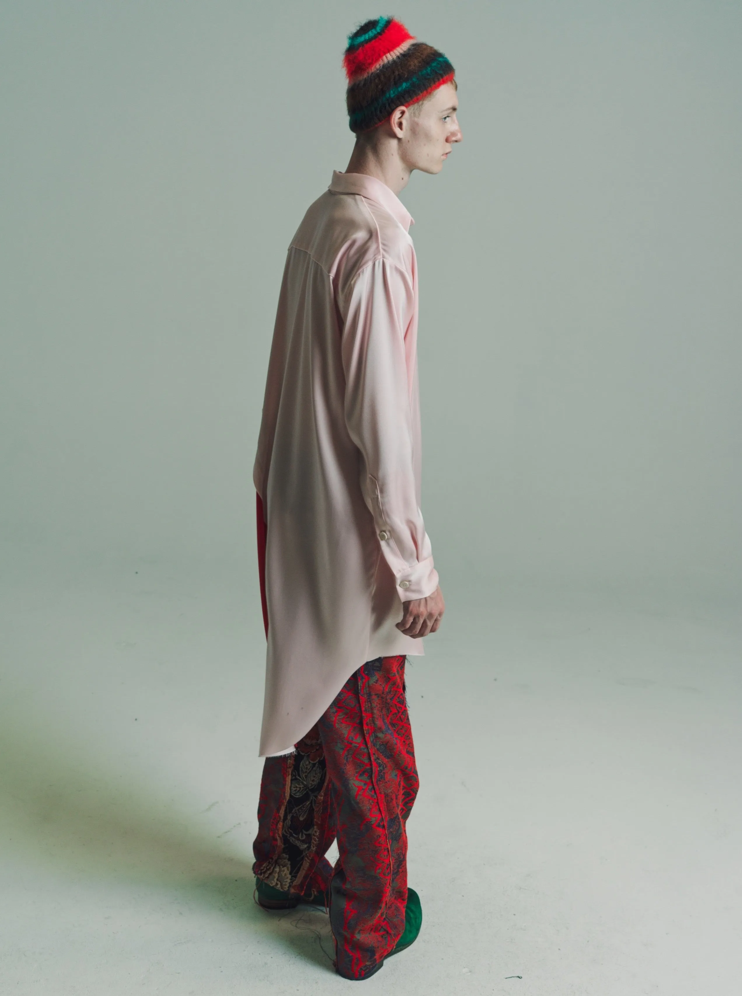 Pink & Red Satin Abstract Polo Shirt Dress