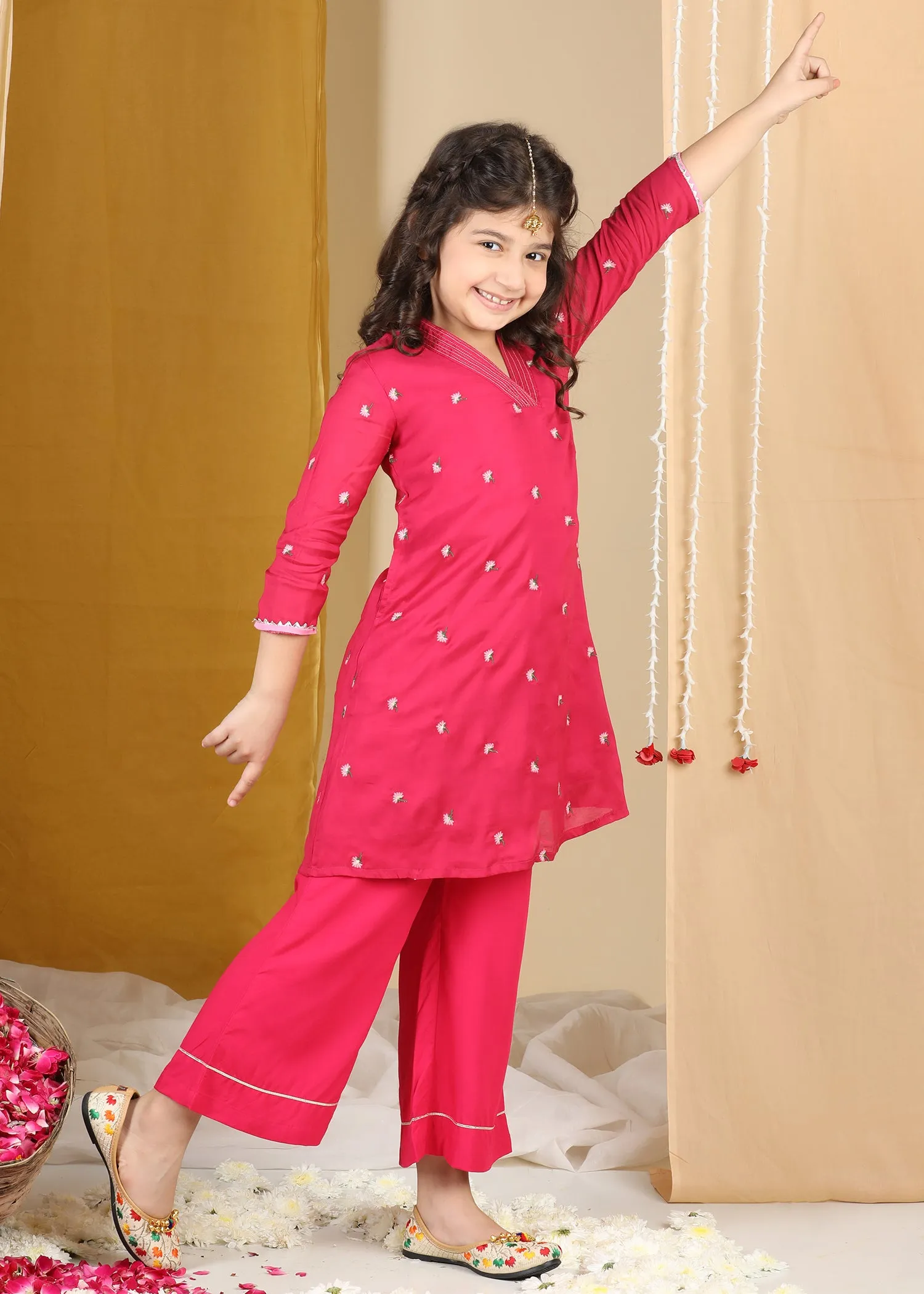 Pink Arya Kurta & Pant Set Girls (2-12Yrs)