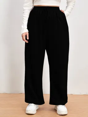 Plain Tie Front High Waist Long Plus Size Sweatpants