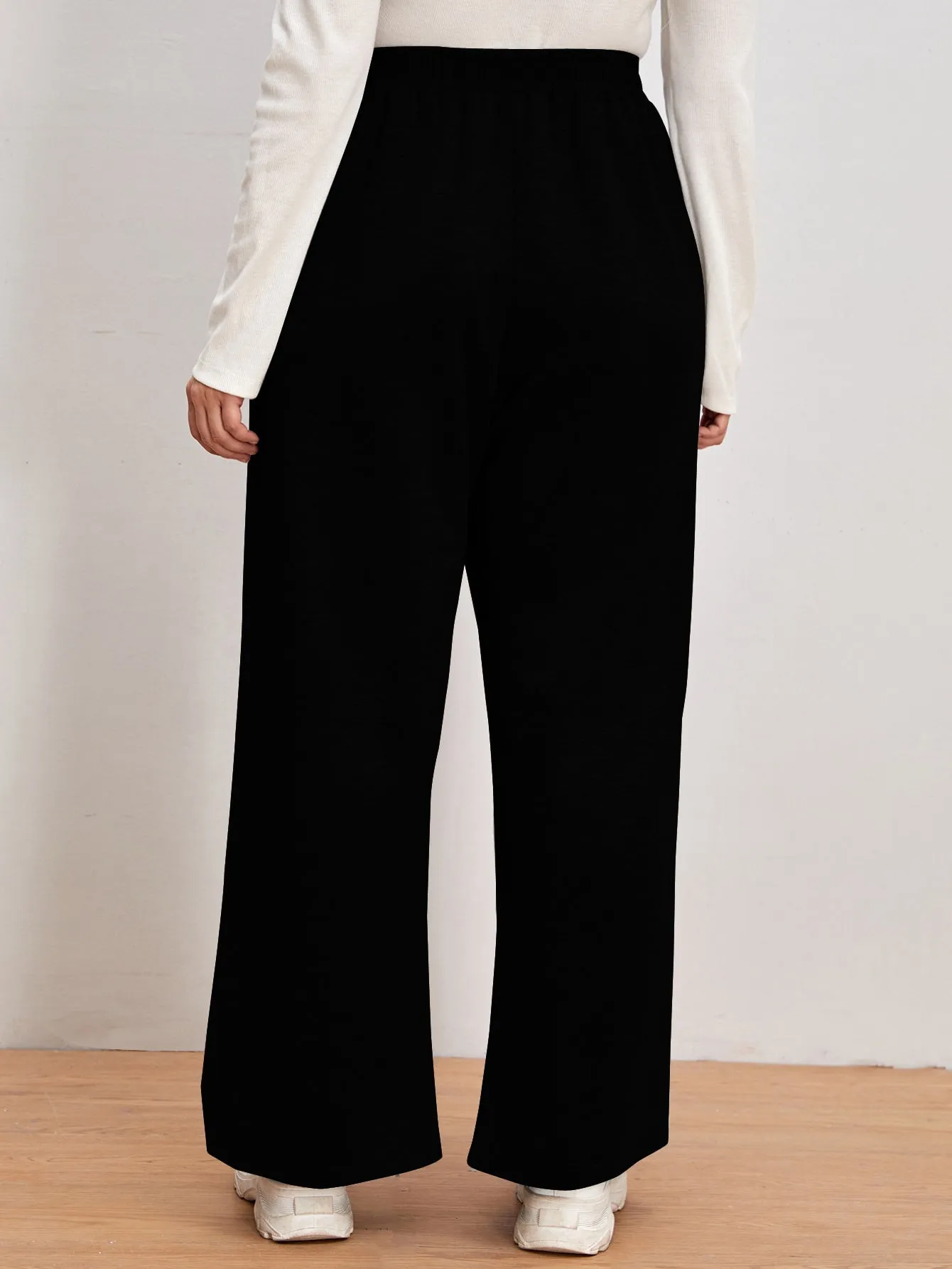 Plain Tie Front High Waist Long Plus Size Sweatpants