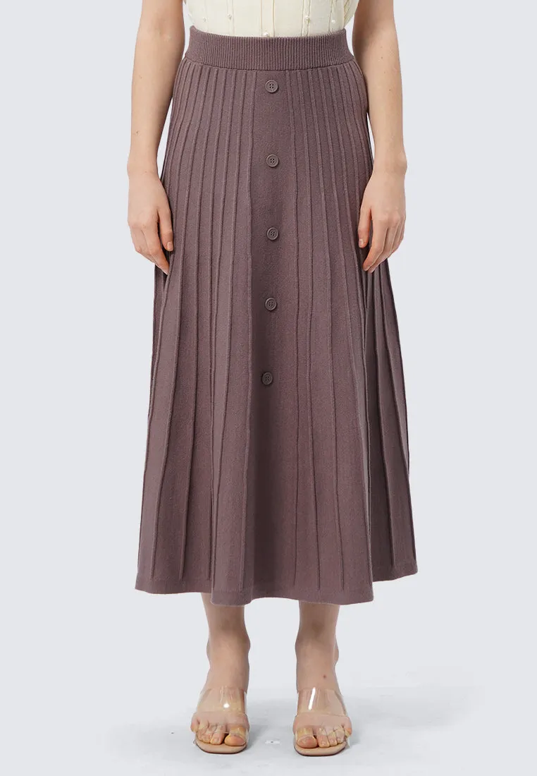 Pleated Midi Knit Skirt