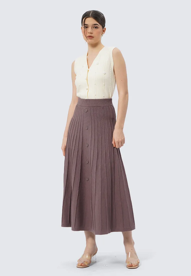 Pleated Midi Knit Skirt