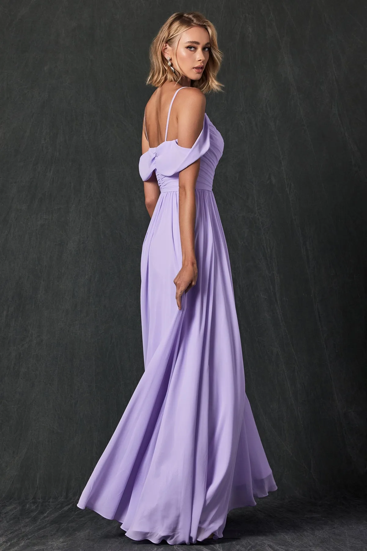 Pleated off the shoulder full skirt formal bridesmaid dress JT262