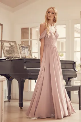 Pleated off the shoulder full skirt formal bridesmaid dress JT262