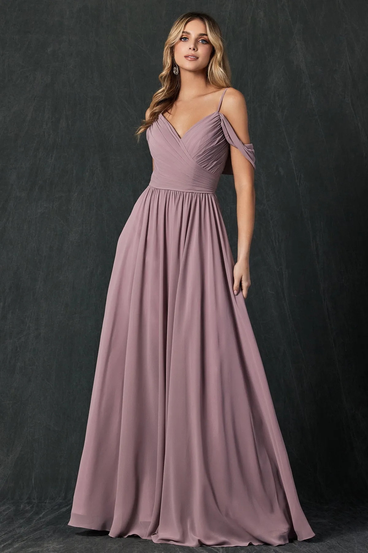 Pleated off the shoulder full skirt formal bridesmaid dress JT262