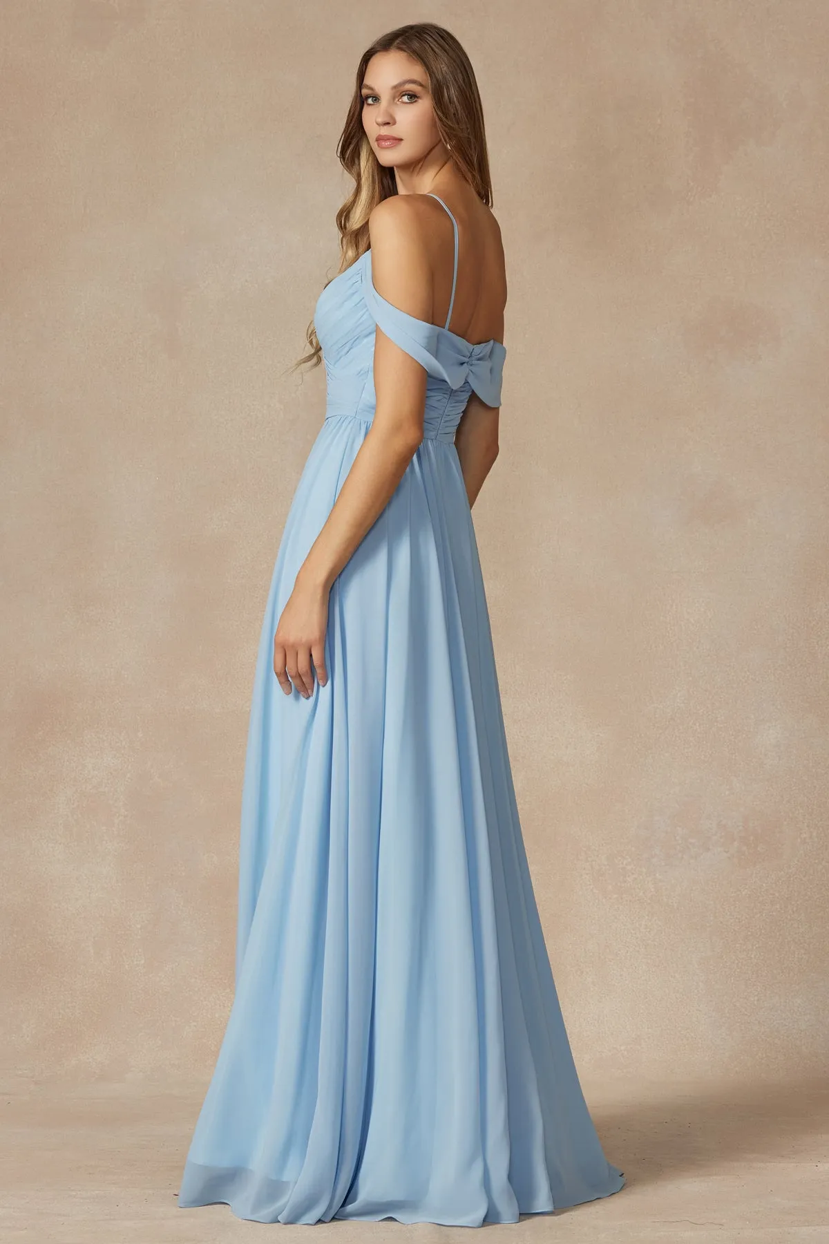 Pleated off the shoulder full skirt formal bridesmaid dress JT262