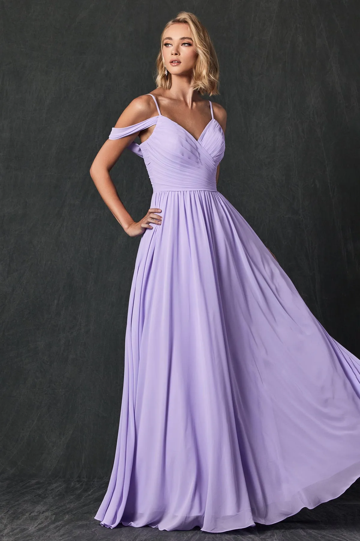 Pleated off the shoulder full skirt formal bridesmaid dress JT262