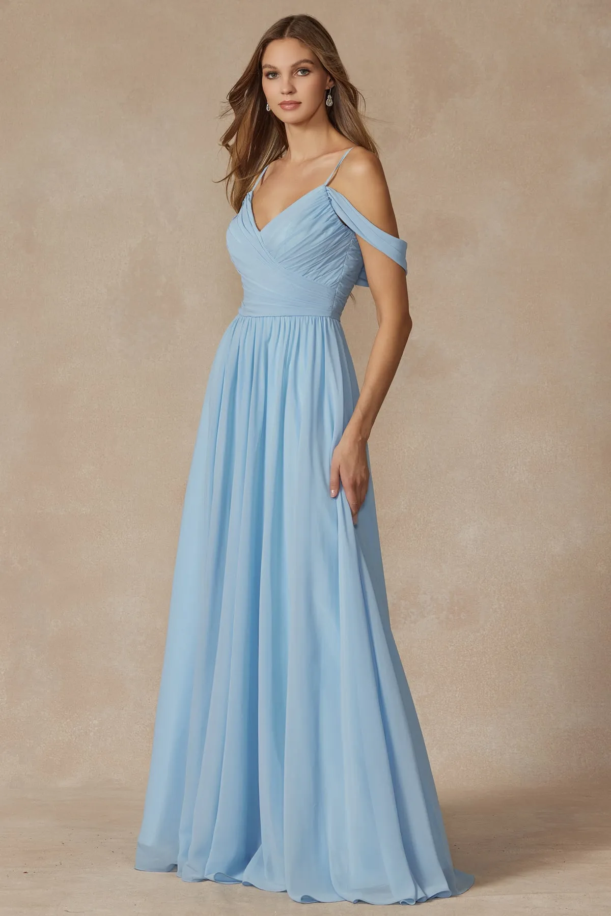 Pleated off the shoulder full skirt formal bridesmaid dress JT262