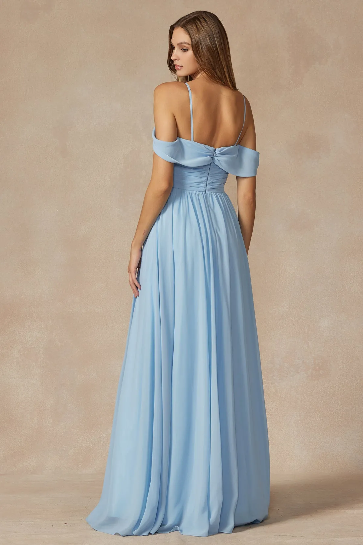 Pleated off the shoulder full skirt formal bridesmaid dress JT262