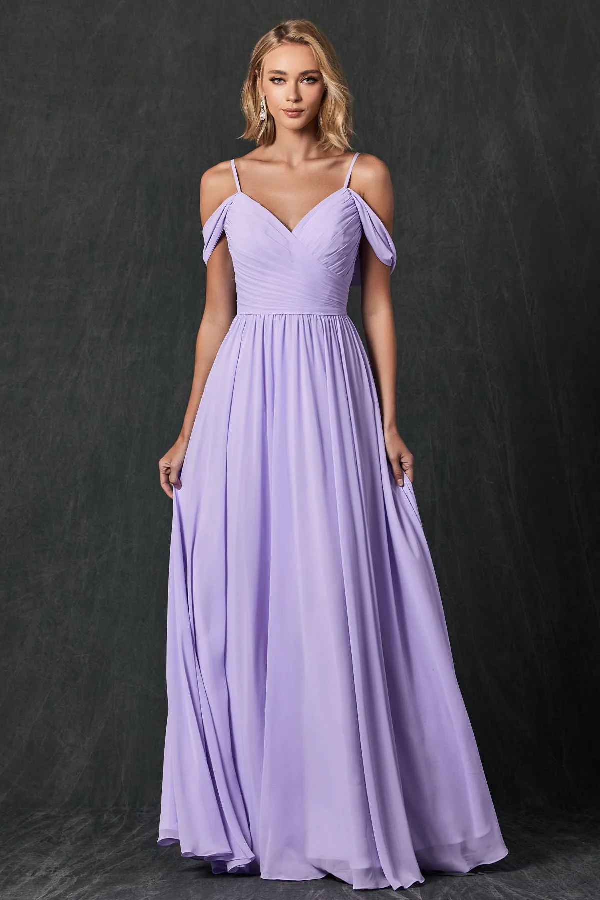 Pleated off the shoulder full skirt formal bridesmaid dress JT262