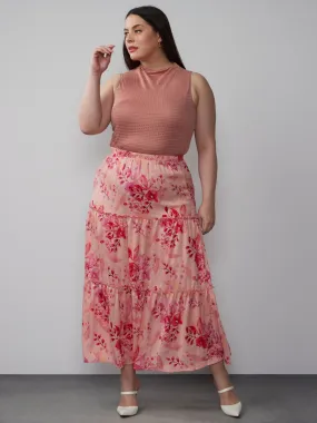 Plus Ditsy Floral Tired Maxi Skirt