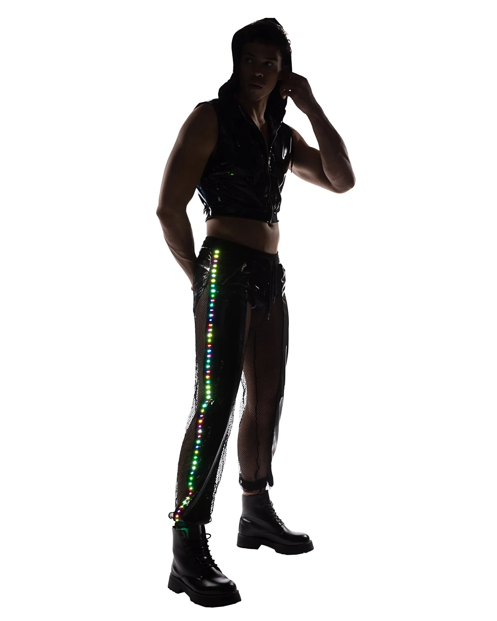 Pride Vinyl & Fishnet Light-Up Joggers