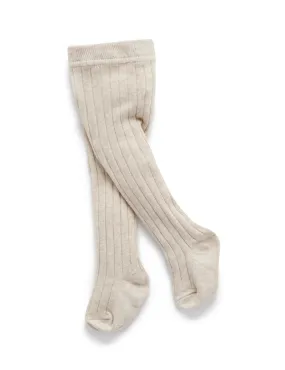 Purebaby Rib Tights - ECRU MELANGE