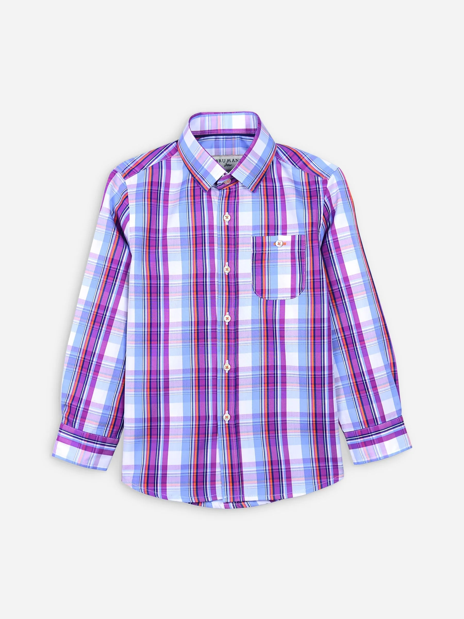 Purple Checkered Long Sleeve Casual Shirt