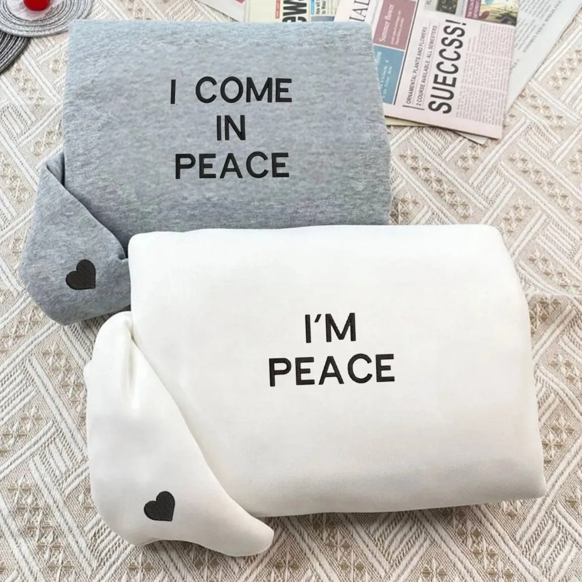 "I Come In Peace" Matching Couple Sweatshirts - Personalized Embroidered Sweatshirts For Couples