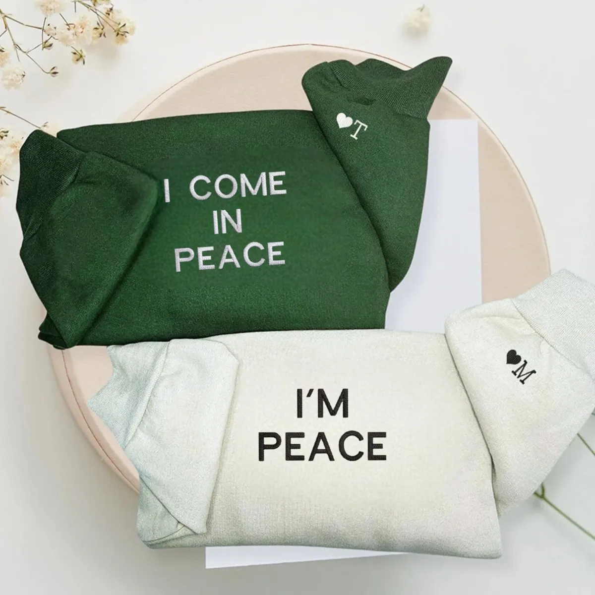 "I Come In Peace" Matching Couple Sweatshirts - Personalized Embroidered Sweatshirts For Couples