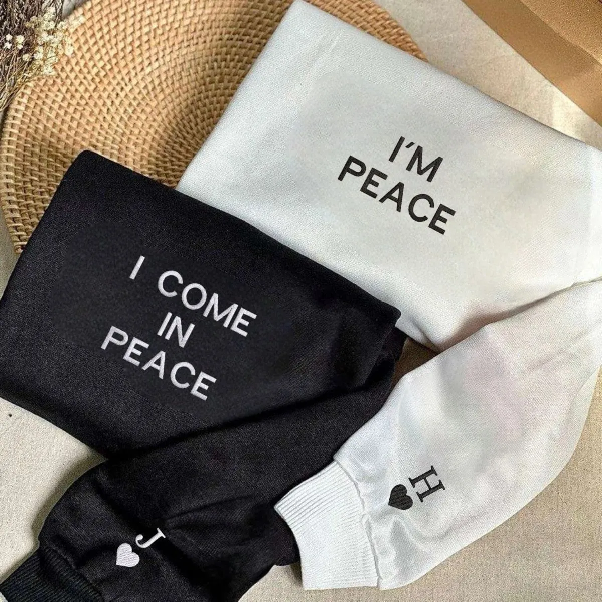 "I Come In Peace" Matching Couple Sweatshirts - Personalized Embroidered Sweatshirts For Couples