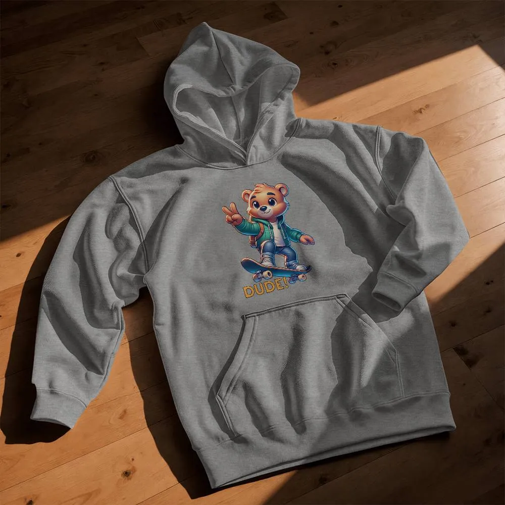 Rad Bear Skateboarding Kids HOODIE - Peace Sign Graphic