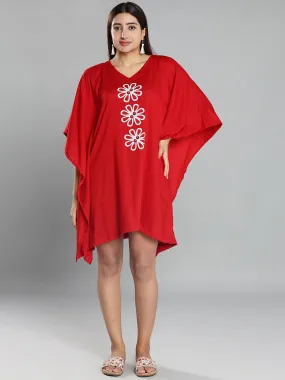 Red Rayon Kaftan - Snowflake