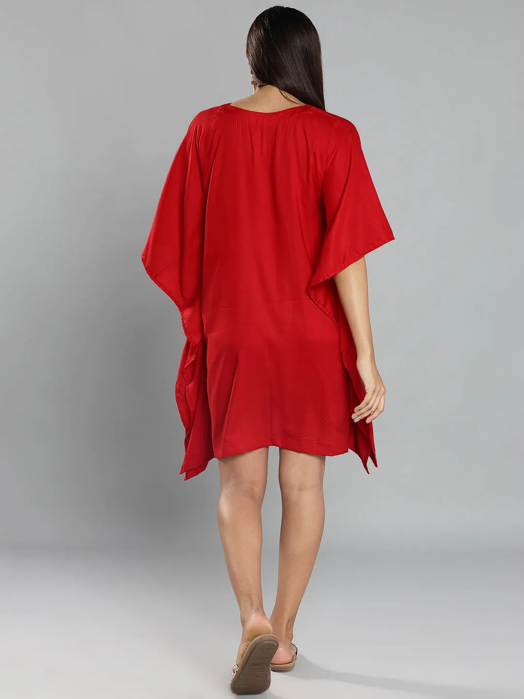 Red Rayon Kaftan - Snowflake
