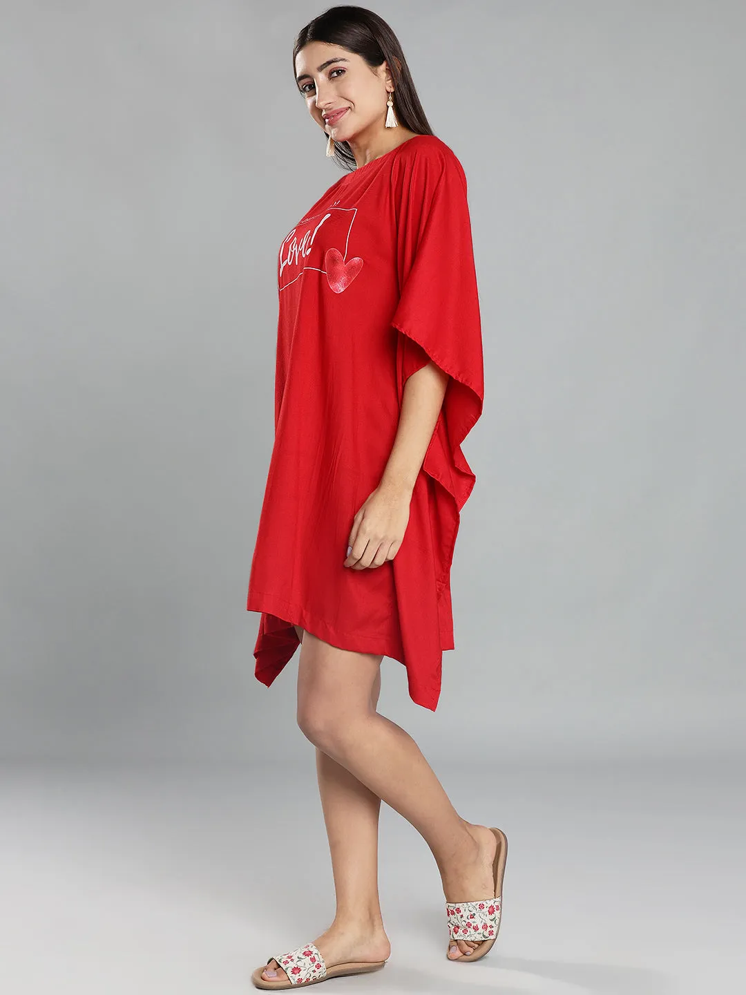 Red Rayon Kaftan - Snowflake